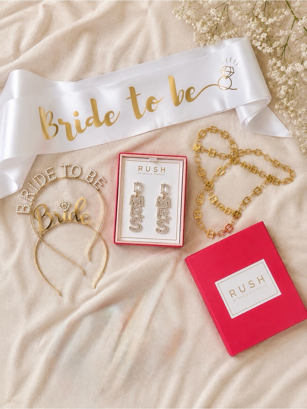 Bride to be wedding set sash MRS earrings team bride necklace bridal engagement